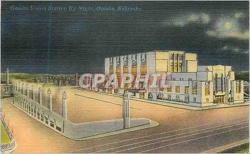 Ansichtskarte AK Omaha Union Station By Night Omaha Nebraska