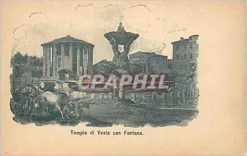 Cartes postales Tempio di Vesta con Fontana Attelage B�ufs