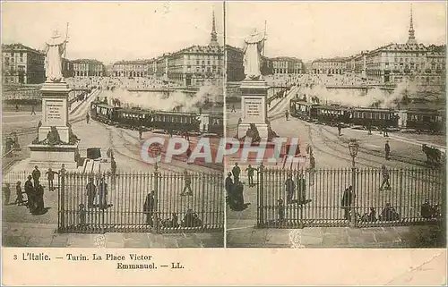 Cartes postales L'Italie Turin La Place Victor Emmanuel Tramway