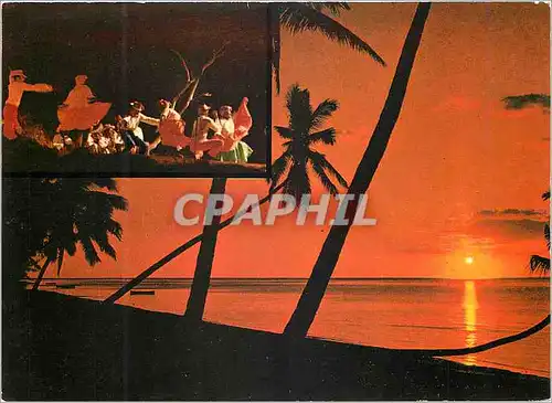 Moderne Karte Ile Maurice Coucher de soleil et danse du sega