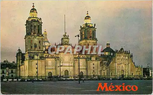 Moderne Karte Mexico View of the Cathedral at sunset