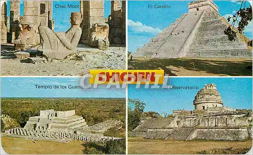 Moderne Karte Chac-Mool Statue The Castle Temple of the Warriors The Observatory Chichen Itz  YucMexico