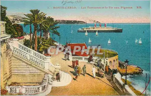 Cartes postales Monte-Carlo Les terrasses et le Tir aux Pigeons Bateau