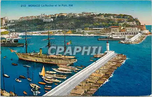 Cartes postales MONACO Le Rocher et Ie Port Bateaux