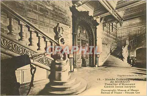 Cartes postales Mus�e Oc�anographique de MONACO- Escalier d honneur Canon lance harpon