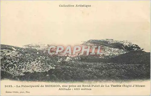 Cartes postales La Principaut� de MONACO  vue prise au Rond-Point de La Turbie (Righi d'HiVer) Altitude : 435 m�
