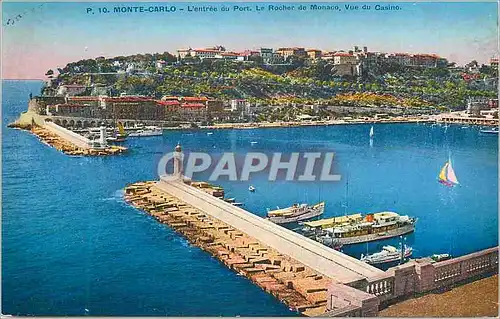 Cartes postales Monte-carlo L'entr�e du Port. Le Rocher de Monaco. Vue du Casino.