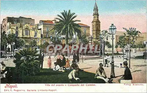 Moderne Karte Napoli Villa del popolo e Campanile del Carmine.