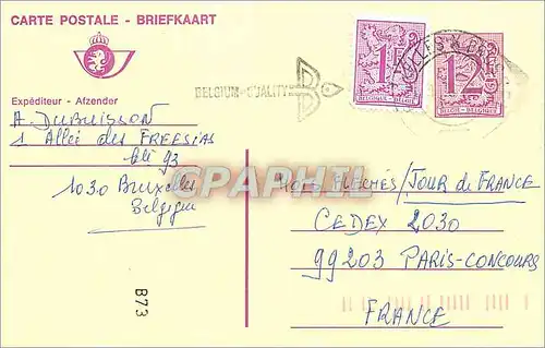 Entier Postal Belgique 1987 pour Paris