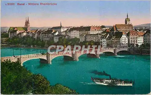 Cartes postales Basel Mittlere Rheinbrucke Bateau