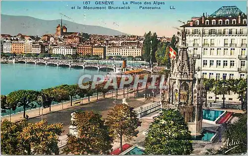 Cartes postales Geneve La place des Alpes et le Monument Brunswick Panorama Bateau
