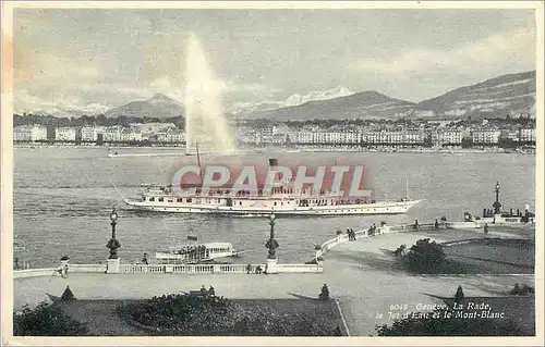 Cartes postales Geneve La Rade le jet d eau et le Mont Blanc Bateau