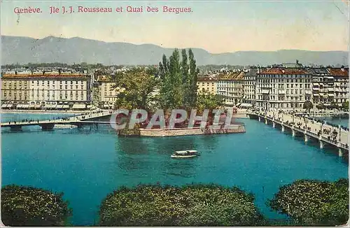 Cartes postales Geneve Ile JJ Rousseau et Quai des Bergues