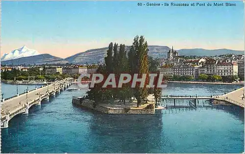 Cartes postales Geneve Ile Rousseau et Pont du Mont Blanc