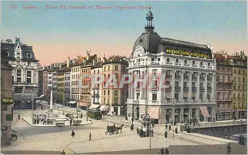 Cartes postales Geneve Place St Gervais et Banque Populaire Suisse