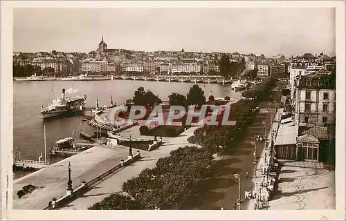 Cartes postales Geneve Quai du Mont Blanc Les promenades L embarcadere Bateau