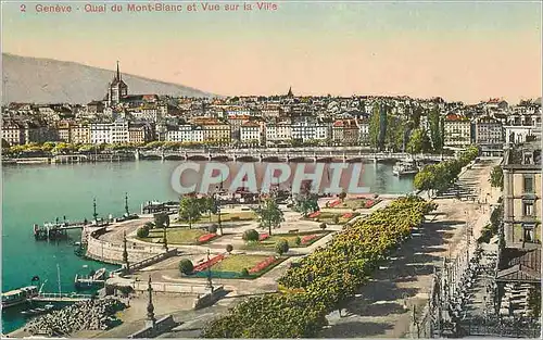 Cartes postales Geneve Quai du Mont Blanc et vue sur la ville