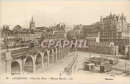 Cartes postales Lausanne Place du Flou Maison Mercie Train Tramway