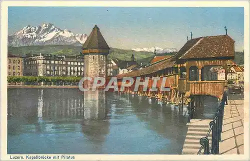 Ansichtskarte AK Luzern Kappelbrucke mit Pilatus