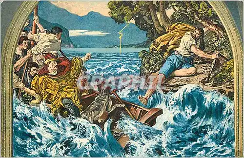 Cartes postales Tells Sprung Nach dem Wandgemalde von Dr Stuckelberg in der Tellskapelle am Vierwaldstattersee P