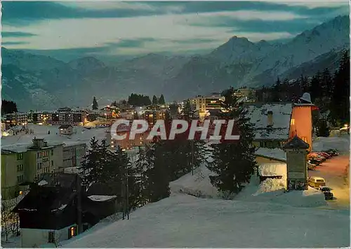 Cartes postales moderne Crans Mont la nuit alt