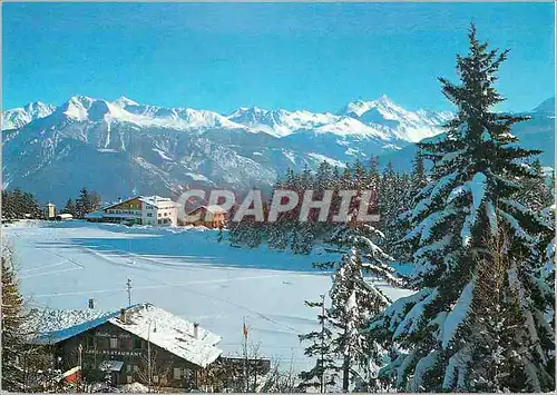 Moderne Karte Schweiz Suisse Switzerland Crans Montana alt m Le Lac Grenon et les Alpes A droite le Weisshorn