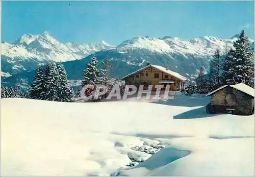 Moderne Karte Montana Crans Mo Paysage de neige et le Weisshorn m