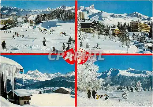 Moderne Karte Montana Crans m Vues hivernales Imprime en Suisse Crans sur Sierre Soleil Niege Sports