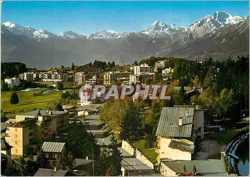 Moderne Karte Crans Montana alt m Vue vers le massif du Mt Blanche