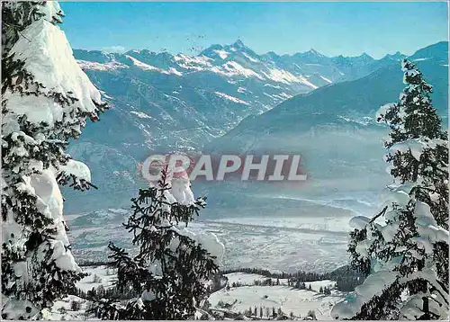 Moderne Karte Montana Crans alt m Vue sur la plaine du Rhone Val d Anniviers et Weisshorn