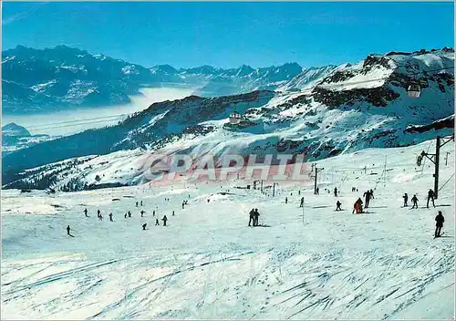 Moderne Karte Montana Crans alt m Champs de ski Aminoma en direction du massif du Mt Blanc