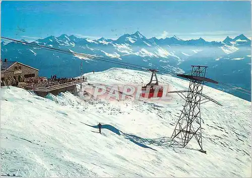 Moderne Karte Crans Montana alt m Restaurant de Bellalui sur Crans et vue sur le Weisshorn et le Cervin