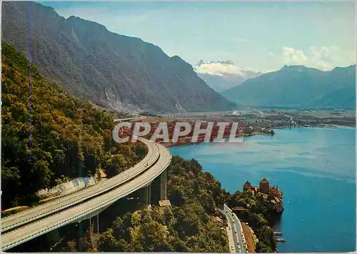 Cartes postales moderne Lemieres et couleurs sur le Lac Leman Montreux Chateau de Chillon Dents du Midi Autoroute du Lem