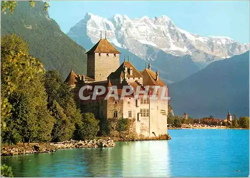 Cartes postales moderne Suisse Schweiz Switzerland Chateau de Chillon pres Montreux Lac Leman et les Dents du Midi Schlo