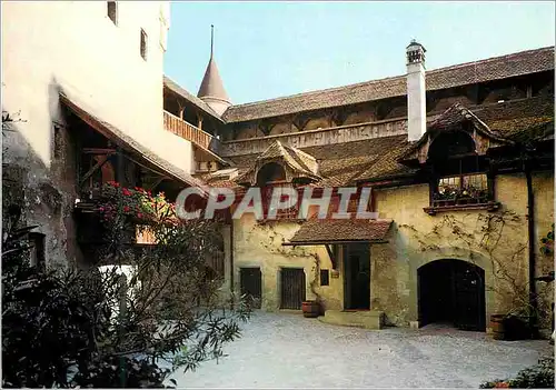 Moderne Karte Suisse Schweiz Switzerland Chateau de Chillon pres Montreux La cour d entree Schloss Chillon bei