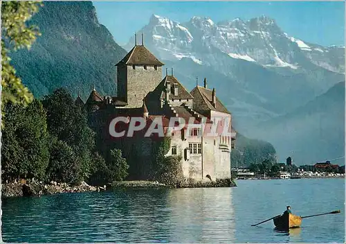 Cartes postales moderne Lac Leman Le Chateau de Chillon et les Dents du Midi Reproduction interdite Iris mexichrome