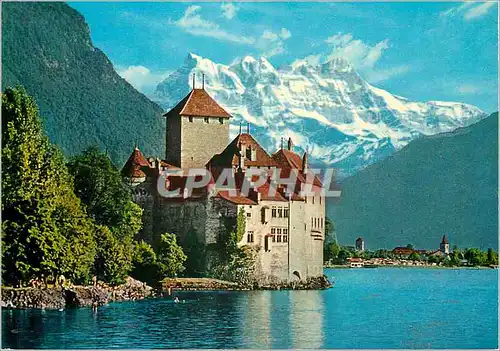 Cartes postales moderne Montreux Le Chateau de Chillon et les Dents du Midi Das Schlos Chillon mit Dents du Midi Castell