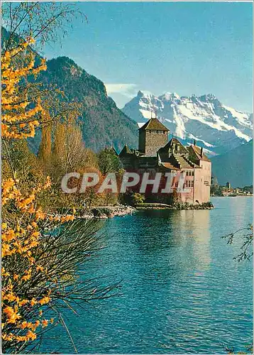 Moderne Karte Schweiz Suisse Switzerland Chateau de Chillon pres Montreux Lac Leman et les Dents du Midi Schlo