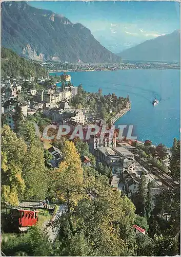 Cartes postales moderne Territet Veytaux pres Montreux Faniculaire pour Glion Au fond Chateau de Chillon Villeneuve et l