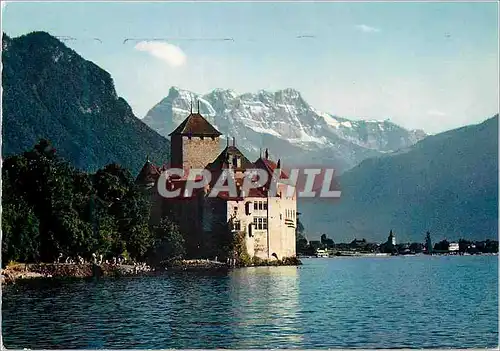 Cartes postales moderne Lac Leman Le Chateau de Chillon et les Dents du Midi Montreux Septembre Musical Helvetia