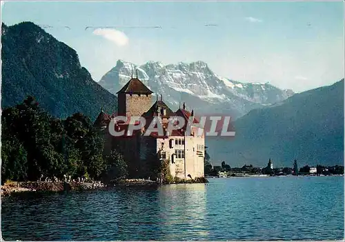 Moderne Karte Lac Leman Le Chateau de Chillon et les Dents du Midi Montreux Septembre Musical Helvetia