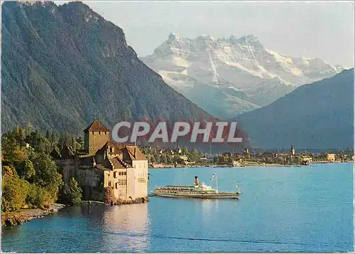Cartes postales moderne Chateau de Chillon et Dents du Midi Montreux Septembre Musical Helvetia Zurich Bateau
