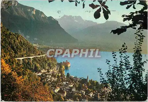 Cartes postales moderne Chateau de Chillon Dents du Midi et autoroute Schloss von Chillon Dents du Midi und Autobahn Cas