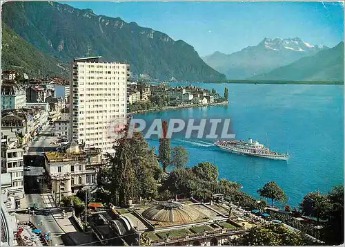 Cartes postales moderne Montreux Lac Leman Pavillon des Sports Eurotel et vue sur les Dents du Midi Montreux Ville de Se