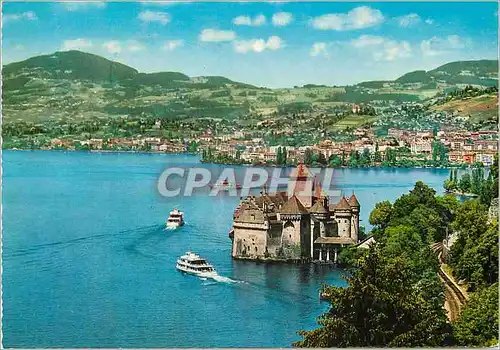 Moderne Karte Montreux Vue sur la Baie et le Chateau de Chillon Blick auf die Bucht und das Schloss Chillon Ve