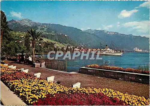 Moderne Karte Montreux Quai de Fleure Europa Helvetia