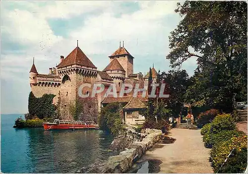 Moderne Karte Chillon Montreux Le Chateau vu du Sud Helvetia Iris Mexichrome