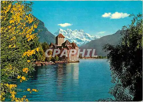 Cartes postales moderne Montreux Le Chateau de Chillon et les Dents du Midi Das Schloss Chillon mit Dents du Midi Castel