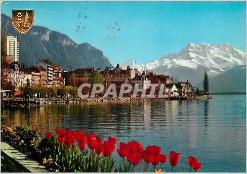 Moderne Karte Montreux Vue des Quais et les Dents du Midi Ansicht der Kais und die Dents du Midi Helvetia