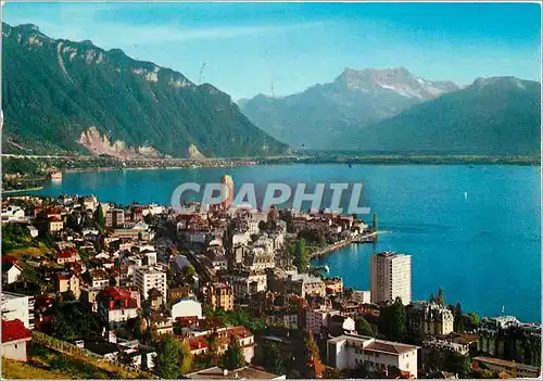 Moderne Karte Montreux Vue generale Gesamtansicht Montreux Septembre Musical Helvetia Reproduction Interdite